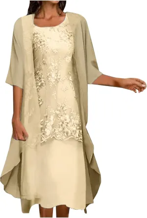 Womens Two-Piece Set Floral Print Midi Sleeveless Dress with Cardigan Chiffon Flowy Plus Size Wedding Guest Dresses