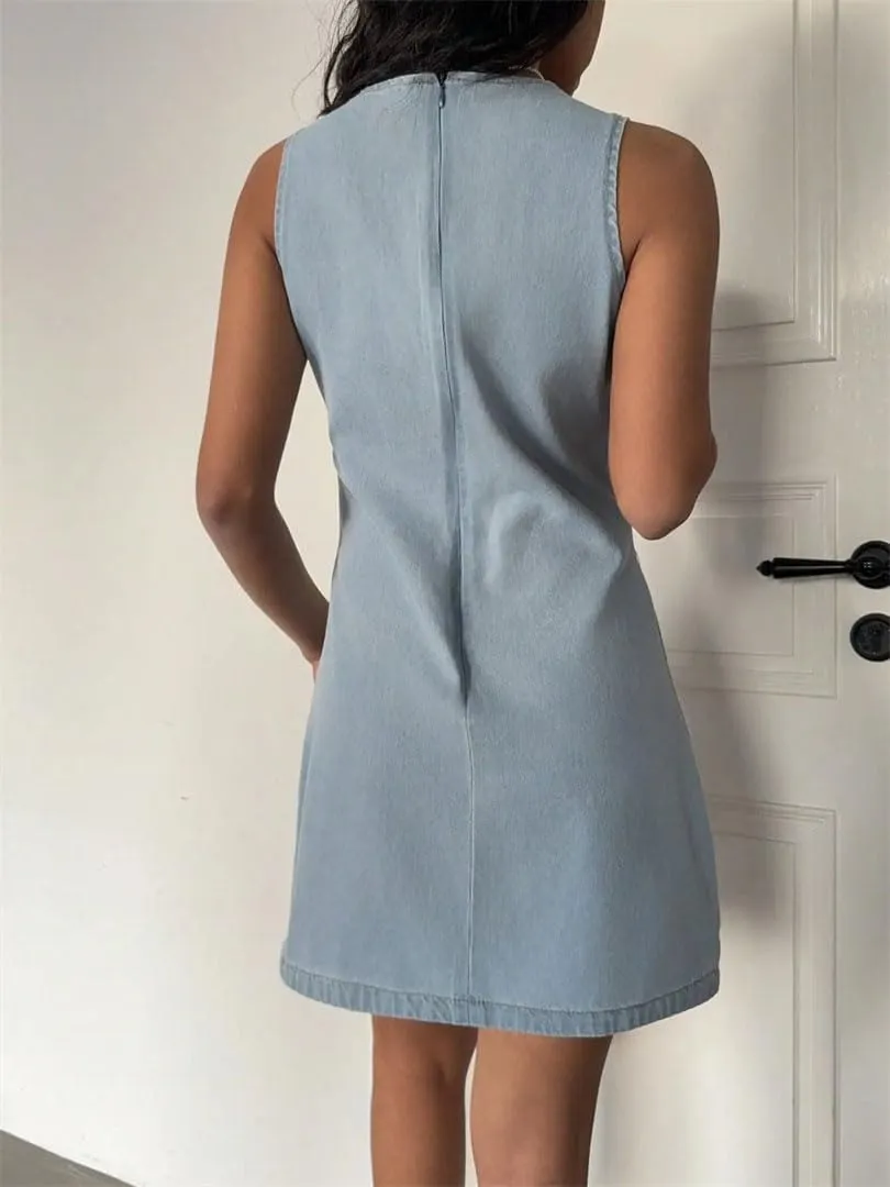 Womens Waist Cinching Deep V-Strap Dress Slimming Sleeveless A-Line Skirt