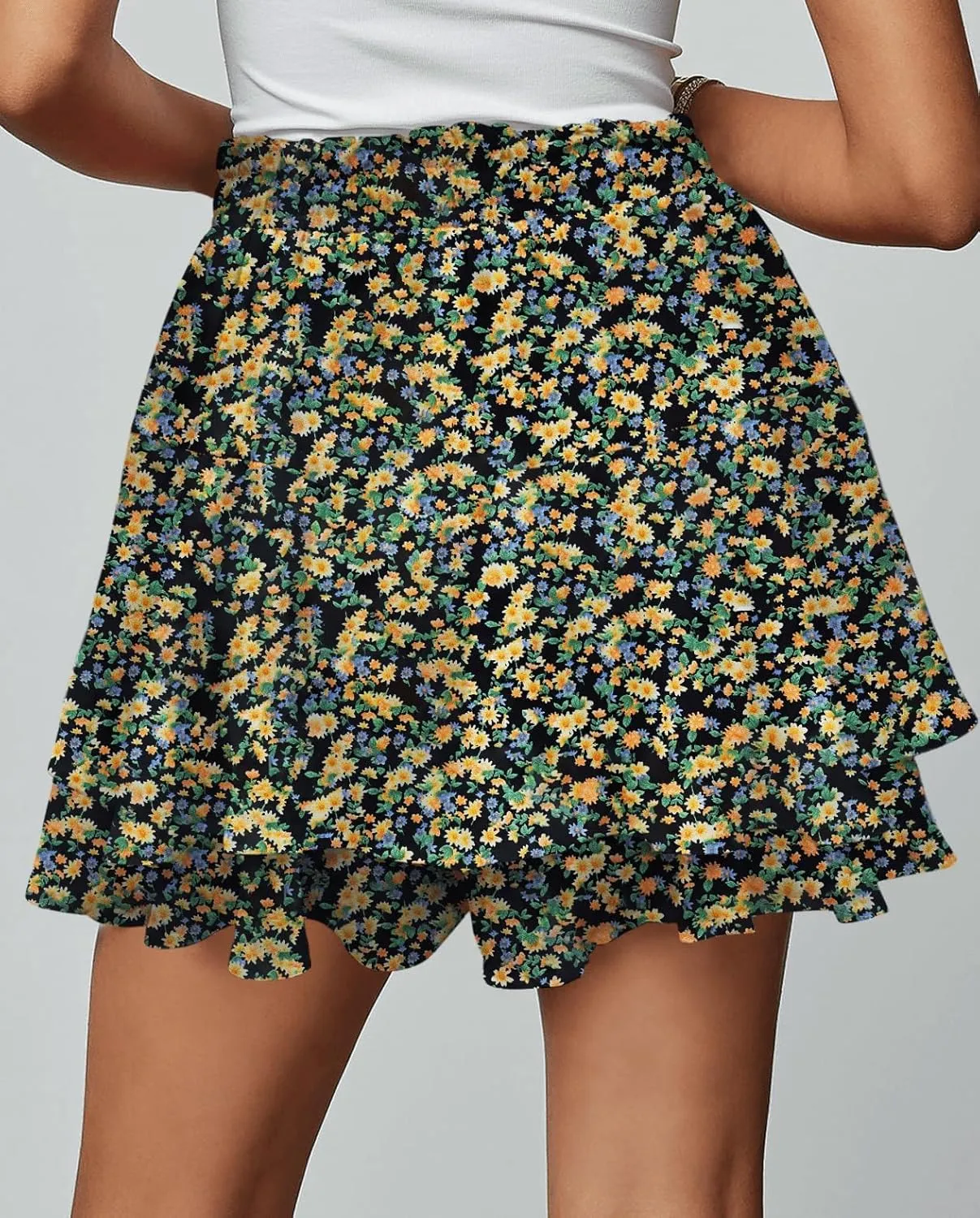 Women's Women's Summer Flowy Ruffle Hem Skirt Elastic High Waist Casual Boho Floral Skorts