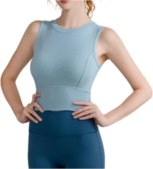 Workout Tops for Women Athletic Yoga Cropped Tank Tops Seamless Ribbed Sports Bras Sleeveless Running Gym Clothes