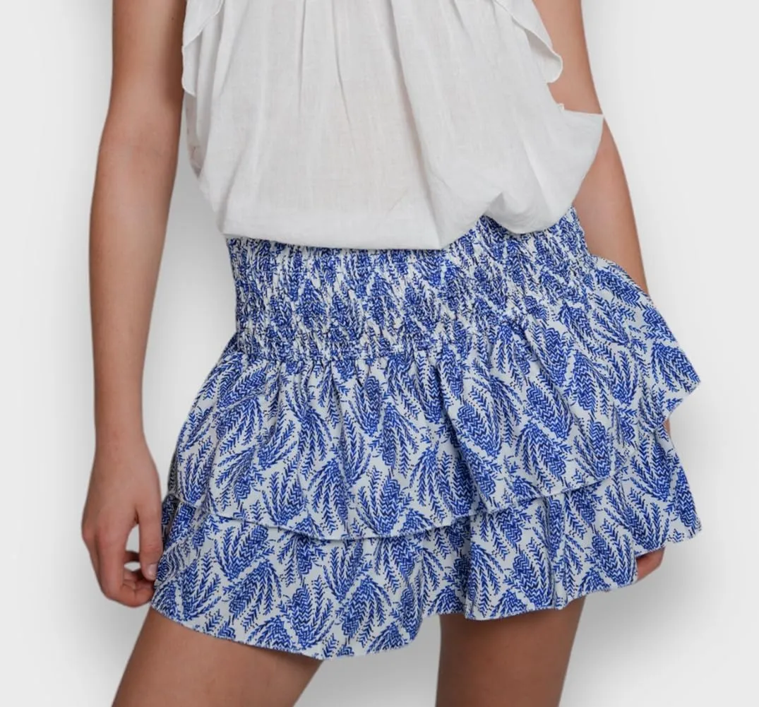 Y2k Tiered Ruffle Mini Skirt Women Smocked High Elastic Waist A-Line Pleated Flowy Boho Skater Short Skirt