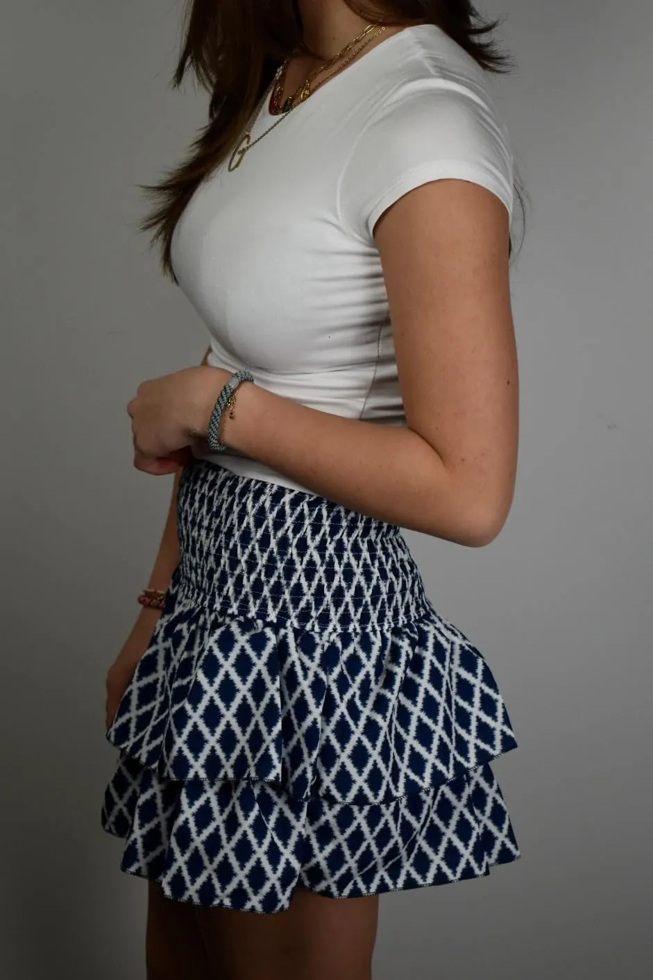 Y2k Tiered Ruffle Mini Skirt Women Smocked High Elastic Waist A-Line Pleated Flowy Boho Skater Short Skirt