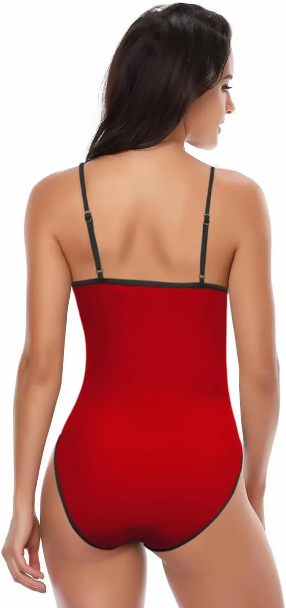YELAIVP Women's One Piece Swimsuits Tummy Control Backless Bathing Suits High Cut Color Block Spaghetti Straps Swimsuit