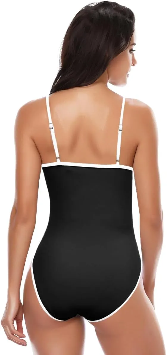 YELAIVP Women's One Piece Swimsuits Tummy Control Backless Bathing Suits High Cut Color Block Spaghetti Straps Swimsuit