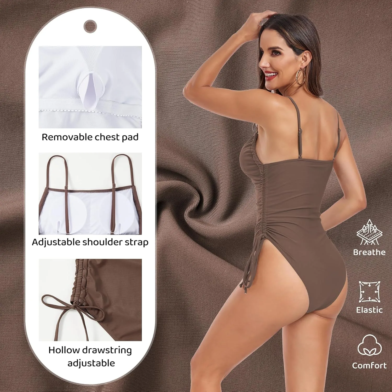 Zando One Piece Swimsuit Women Tummy Control Bathing Suits Cheeky High Cut One Piece Swimsuits Swimwear Tie Side